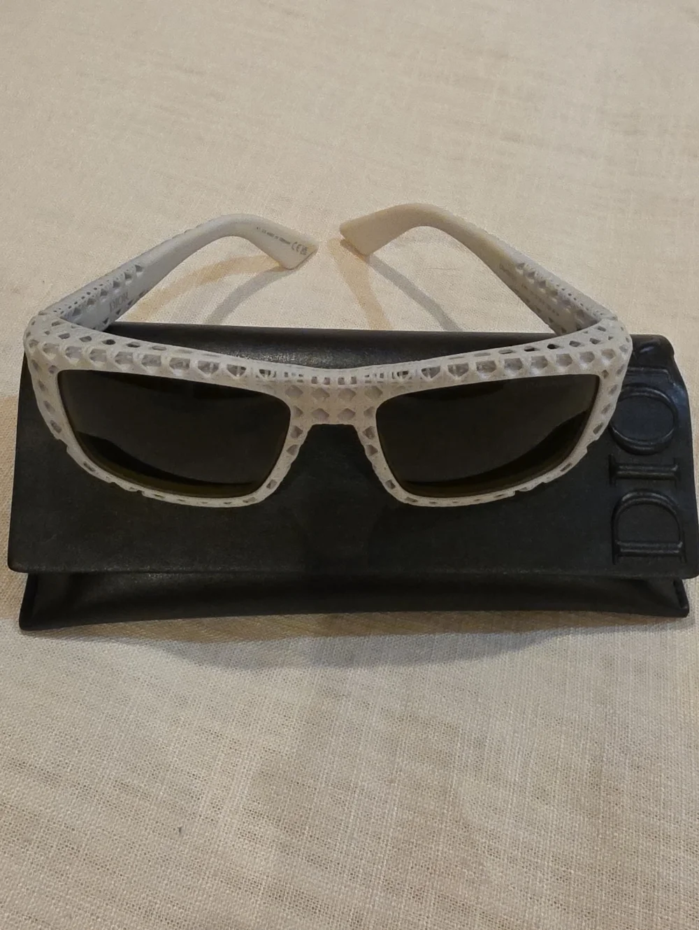 Dior White Textured Frame Sunglasses with Black Lenses